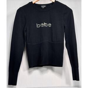 Bebe Vintage Y2K Women’s Rhinestone Logo Bodycon Knit Sweater Size M